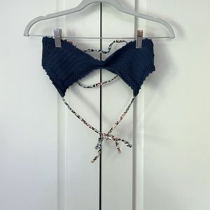 Navy Crotchet and White Floral Swimsuit Top